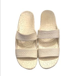 J-Slips Hawaii Rubber Jesus Sandals Slides White Unisex W Sz 7, M Sz 5.5 Wtrprf